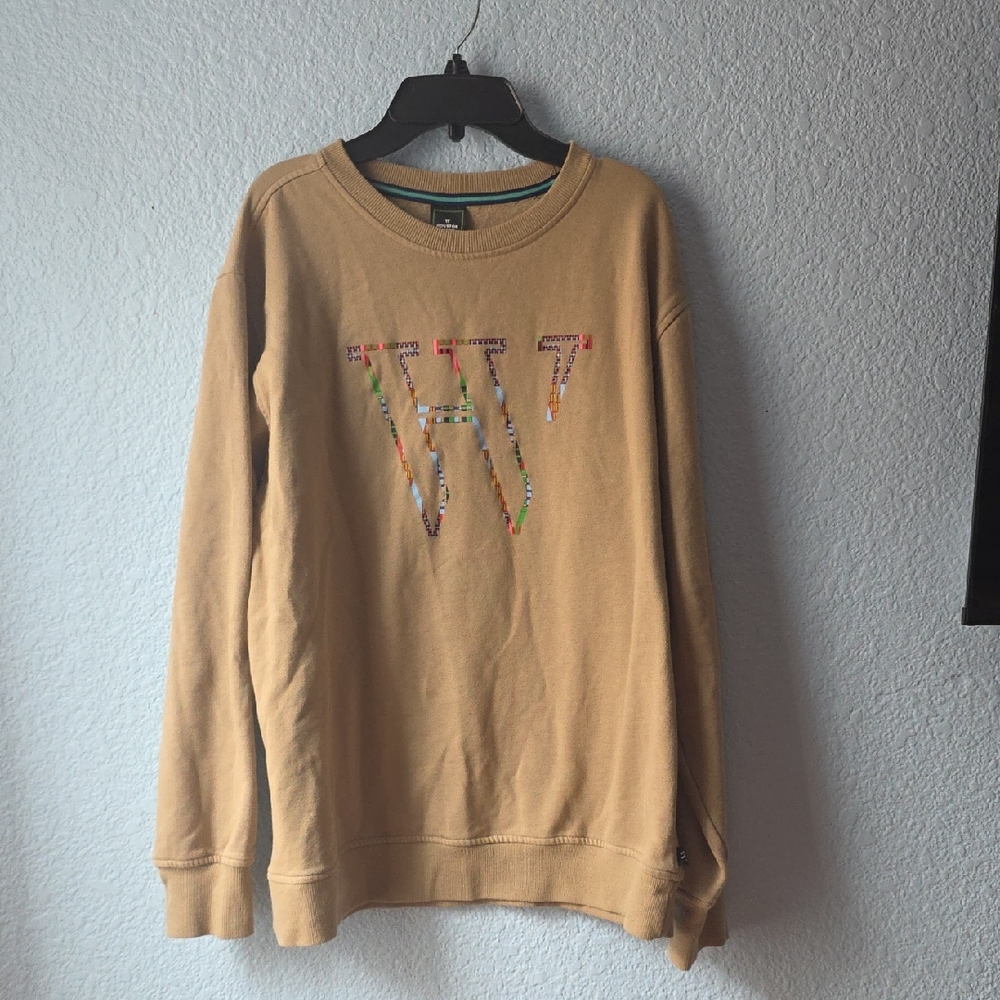 Men's Tan Sweater with Colorful Logo